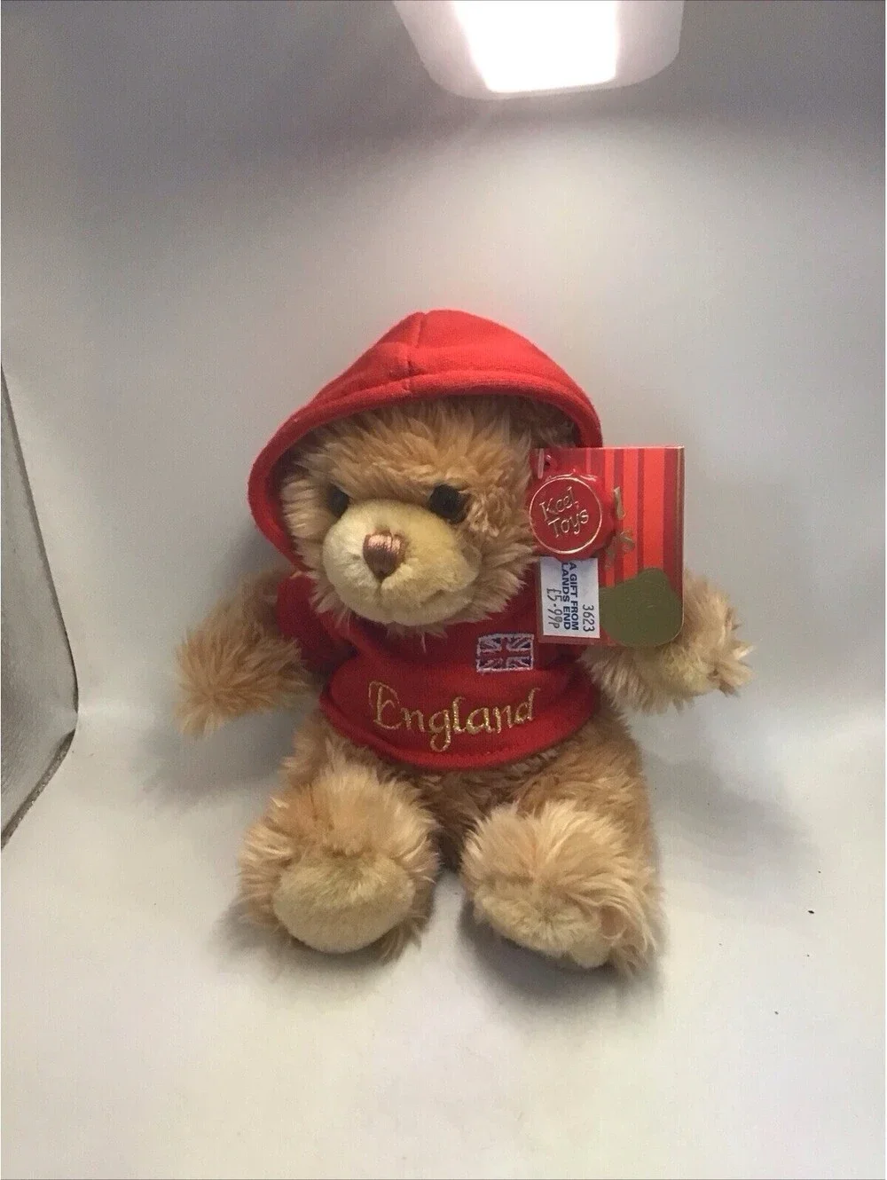 UK Keel Toys Teddy Bear in Red Hoodie England Flag Lands End Sticker